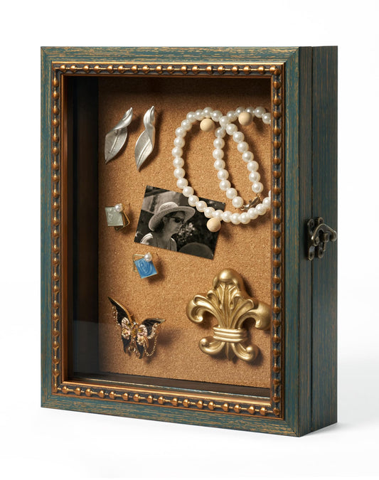 FOLKOR 8x10 Rustic Display Case for Wedding Memories Dried Flowers, with Pins and Tapes, DIY Shadow Box Wall Art for Trinkets, Memorabilia, Memorial Gift for Birthday Mother's Day Housewarming (Green)