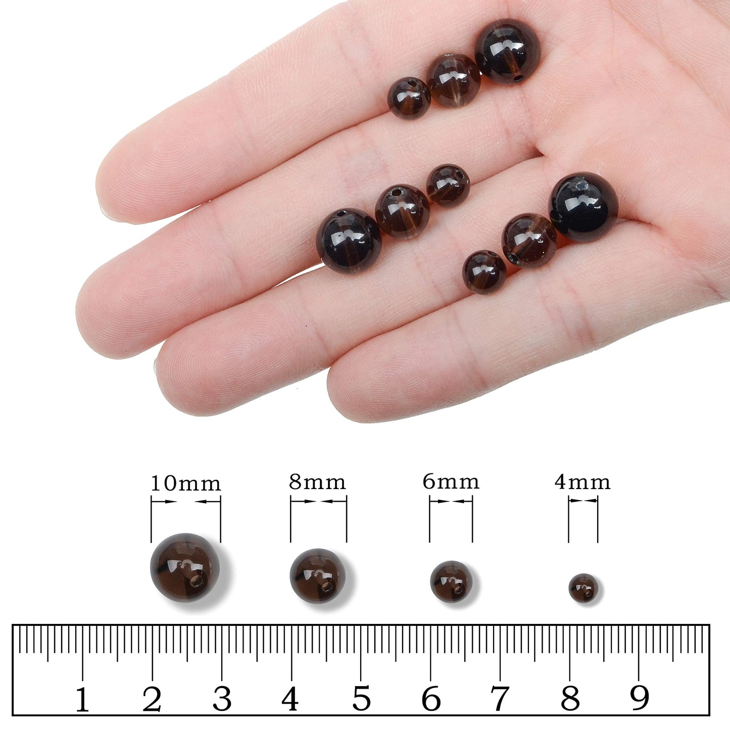 AD Beads Natural Gemstone Round Loose Beads 15" for Bracelet Necklace Earrings Jwelery Making Crafts DIY (8mm, Smoky Quartz)