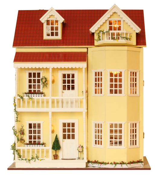 CUTEROOM Upgraded Large Villa Wooden Dollhouse,18.9 Inch Miniature DIY Doll House with Furniture Accessories- Fairy Tale Home, Ideal Gift for Ages 14+