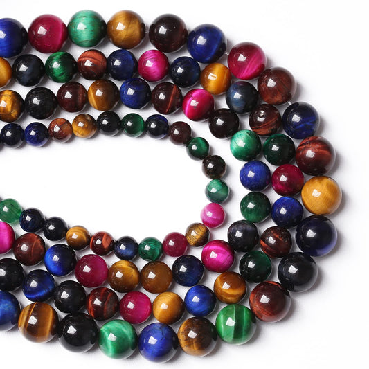 10mm 36PCS Colorful Tiger Eye Natural Stone Beads Crystal Spacer Loose Beads for Jewelry Making DIY Bracelet 1 Strand 15 inches