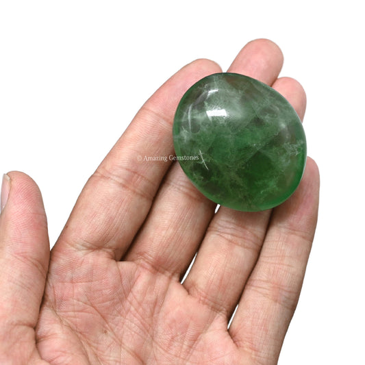 Amazing Gemstone Green Fluorite Crystals and Healing Stones - Large Palm Stone Crystals Piedra - Crystal for Good Luck, Balanced Positive Energy, Meditation - Unique Stocking Stuffers Gifts for Women
