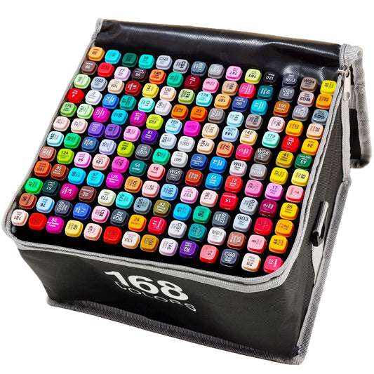 DRAWNICEST 168 Colors Alcohol Markers, Dual Tip Permanent Art Markers with Black Suitcase, For Adults Coloring, Sketching, Card Making and DIY Patinting