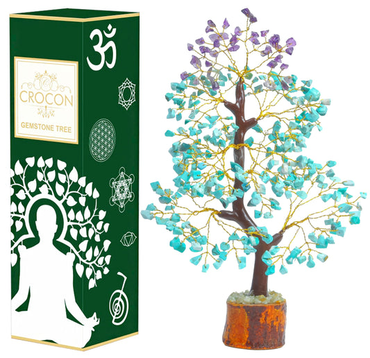 Crocon® Amethyst & Amazonite Tree of Life for Positive Energy feng Shui Tree, Fake Bonsai Tree, Crystals and Healing Stones, Money Tree, Room Decor Stone Tree, Healing Crystals, Spiritual Gifts