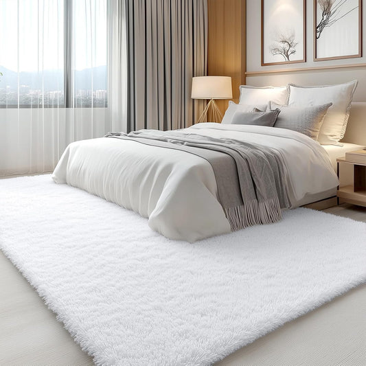 OLANLY Large Area Rug - Soft Fluffy Shaggy Carpet for Living Room & Bedroom | 7x7 ft, White