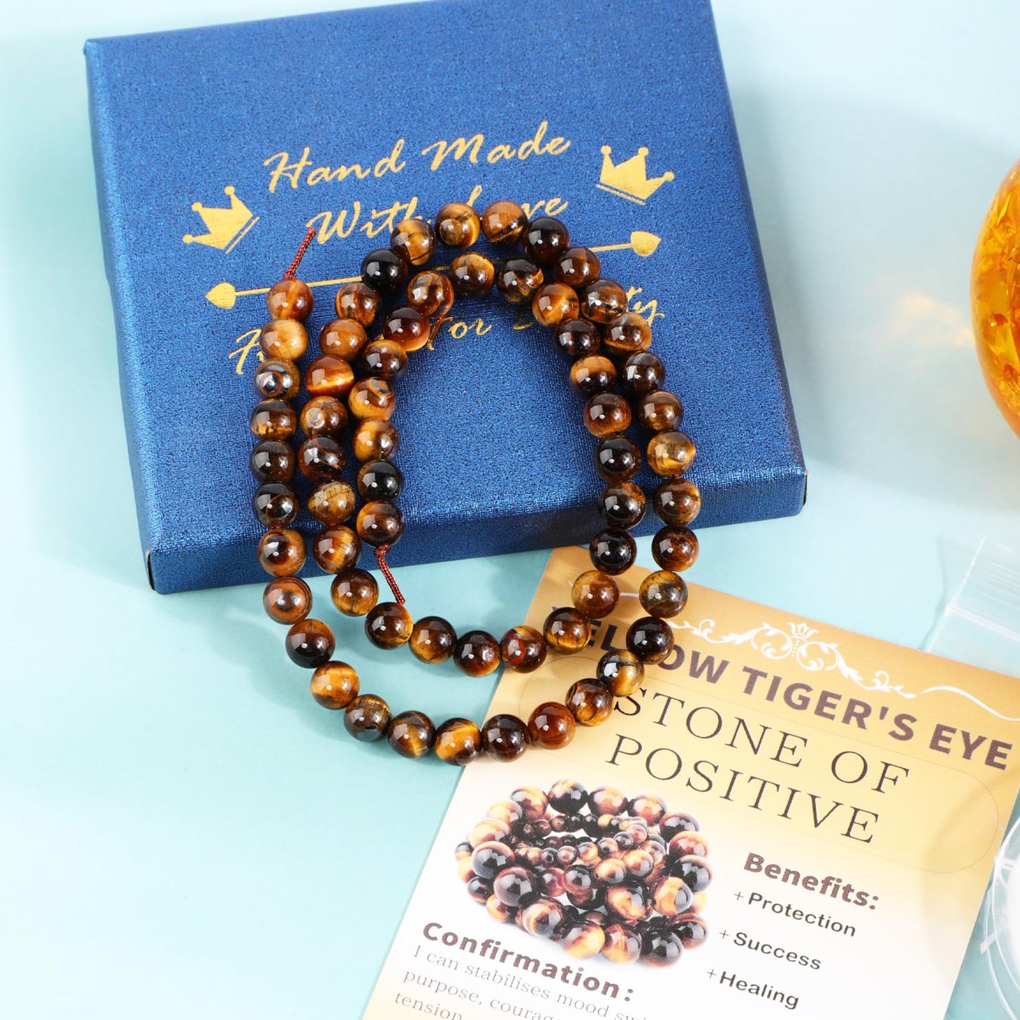 CMBYN Natural Stone Beads Round Genuine Real Stone Beading Strand Loose Gemstones DIY Smooth Bead for Bracelet Necklace Earrings Jewelry Making (Yellow Tiger's Eye, 6mm 60 Pieces)