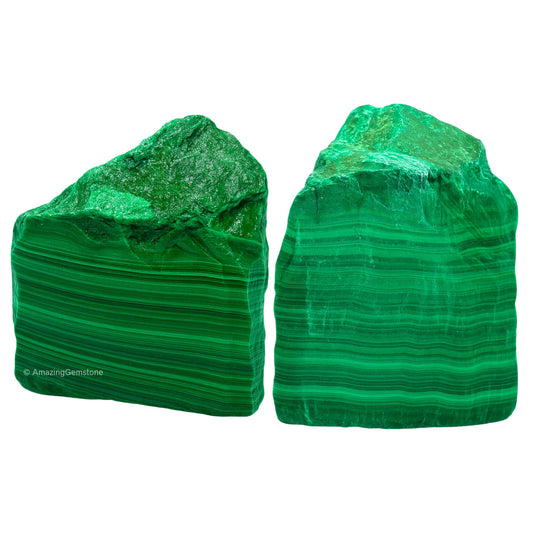 Amazing Gemstone 2 Pieces Malachite Raw Crystals and Healing Stones, Natural Rocks for Tumbling and DIY Raw Stones and Crystals