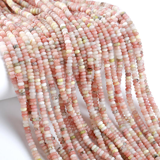 150PCS 2x4mm Natural Pink Plum Blossom Stone Rondelle Beads Abacus Disk Stone Beads Round Loose Spacer Gemstone for DIY Bracelet Necklace Jewelry Making