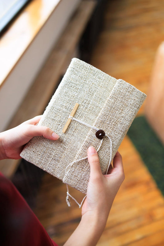 Asatre Handmade Hemp Journal with Lokta Paper – A5 Eco-Friendly Notebook, 120 Blank Pages, Vegan & Sustainable, Made in Nepal (Natural)
