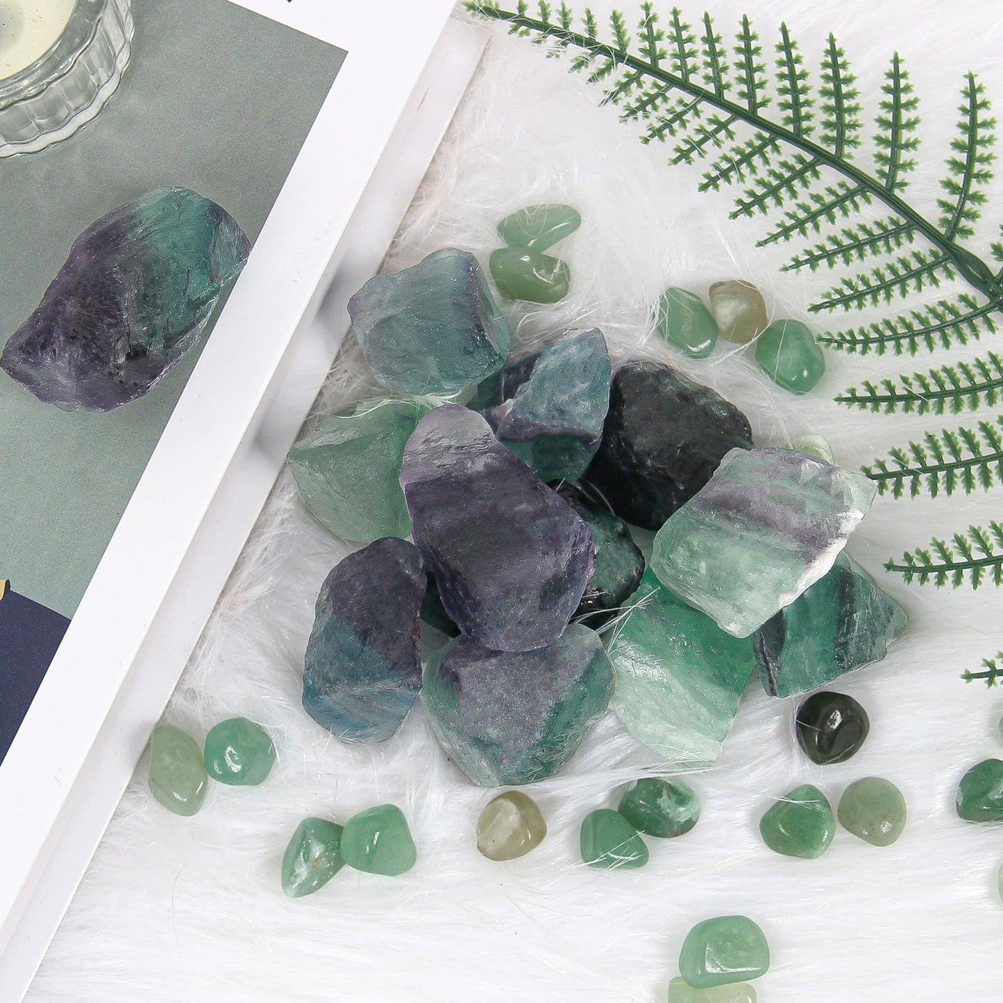1.1lb Bulk Raw Fluorite Stone Rough Crystals- Natural Raw Stones Crystal for Tumbling, Cabbing, Fountain Rocks, Decoration,Polishing, Wire Wrapping, Wicca & Reiki Crystal Healing