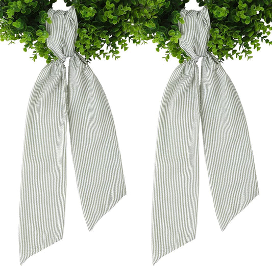 Skiennix Wreath Sash - Holiday Stripes Ribbon for Front Door | 5.1'' W x 59'' L, Green Striped