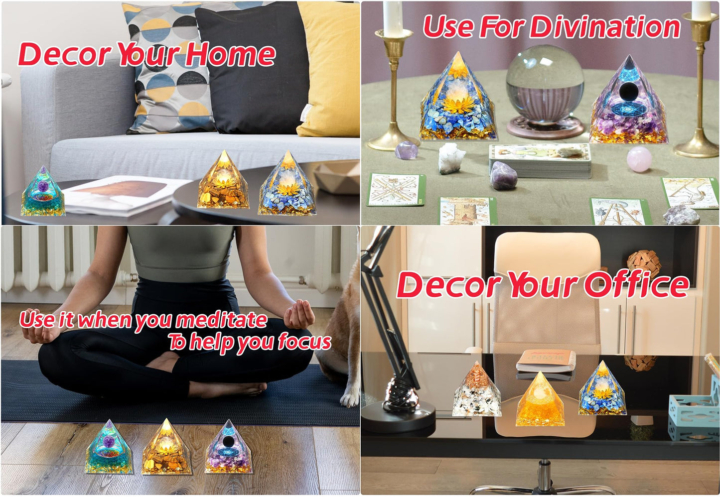 YATOJUZI 2.4" Orgone Pyramid Crystals Tiger's Eye Obsidian Chakra Reiki Orgonite Gemstone For Positive Energy Reduce Stress Attracts Lucky Wisdom Success Suit For Yoga Meditation Indoor Handmade Decor