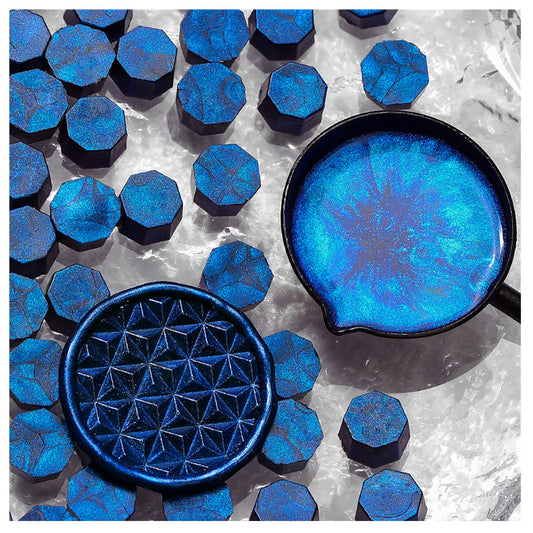 Briartw 1000pcs Octagonal Aurora Wax Sealing Beads - Deep Ocean Blue Pellets with Glitter for Seals (Makes 2.5-3cm Stamp), Color-Shifting Metallic Wax for Letters, Invitations, Wedding Seals