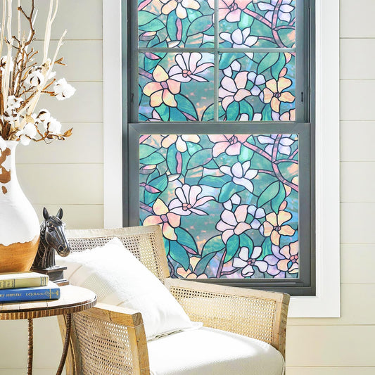 Alvorox Window Privacy Film, Vintage Artistic Floral Decorative Static Cling Glass Sticker No Glue Removable Window Tint with Installation Tools, Anti-UV Door Glass Covering for Home, 17.7" x 78.7"