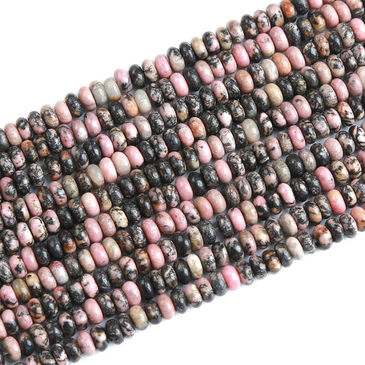 150PCS 2x4mm Natural Black Lace Rhodonite Rondelle Beads Abacus Disk Stone Beads Round Loose Spacer Gemstone Beads for DIY Bracelet Necklace Jewelry Making