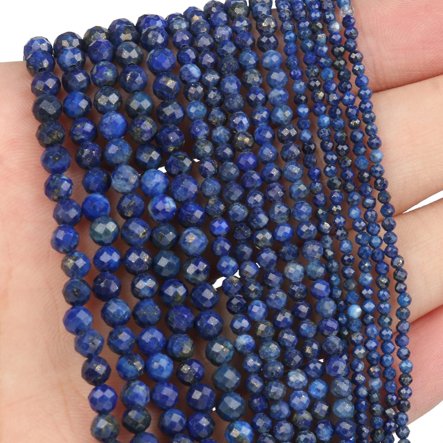 Song Xi 90pcs 4mm Natural Dark Lapis Lazuli Gemstone Beads Faceted Round Loose Stone Beads for Jewelry Making (1 Strand)