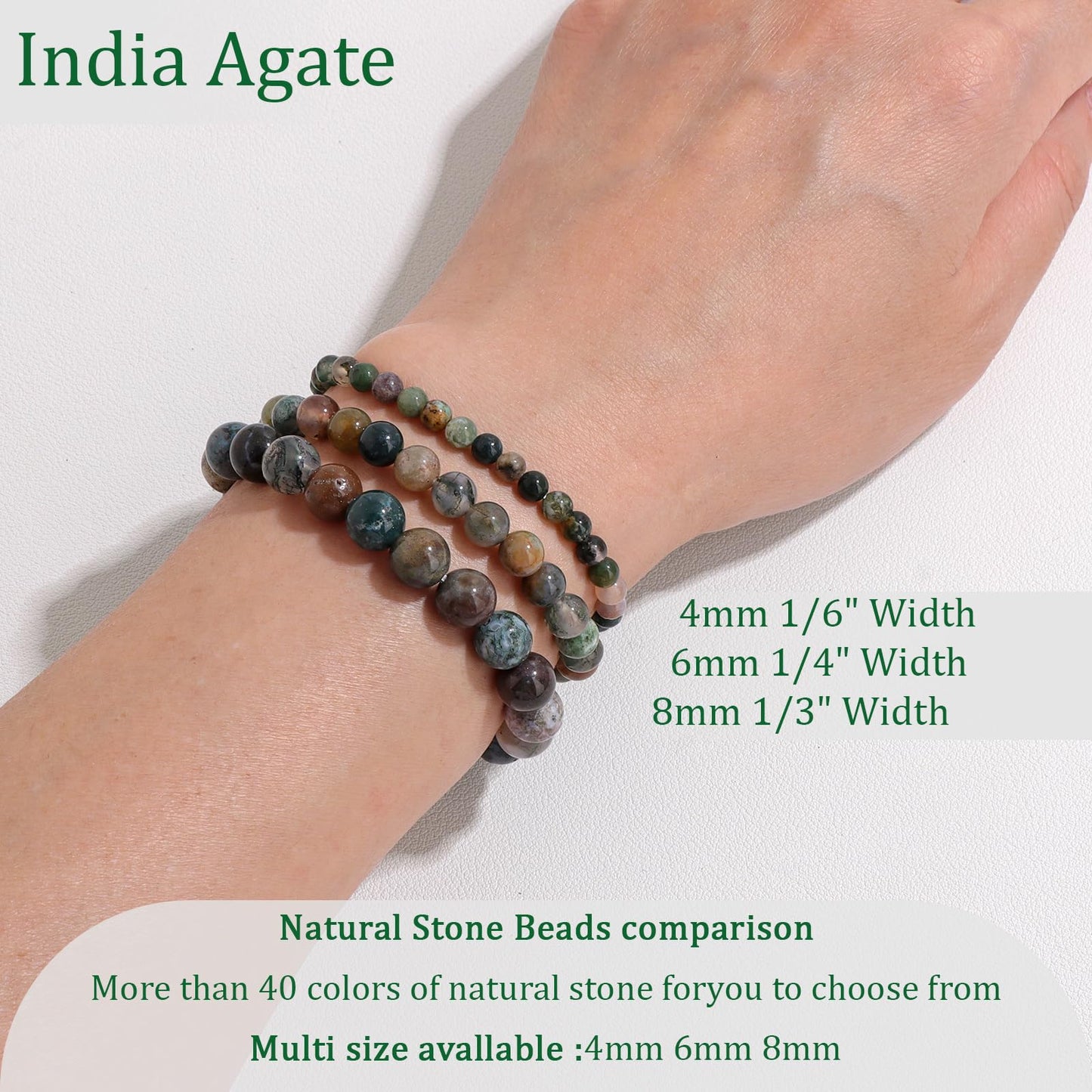 Vinswet Healing Crystal Bracelets for Women Men 4mm India Agate Natural Stone Beaded Stretch Bracelet Handmade Gemstone Reiki Spiritual Jewelry Gifts