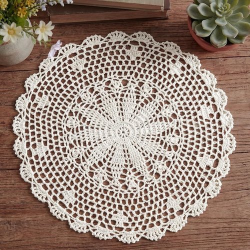 Crochet Doilies, 15.7 Inch Large Cotton Doilies for Tables Round Handmade Lace Placemats Vintage Knitted Tablecloth for Home Kitchen Dining Room Wedding Party Decoration (Beige)