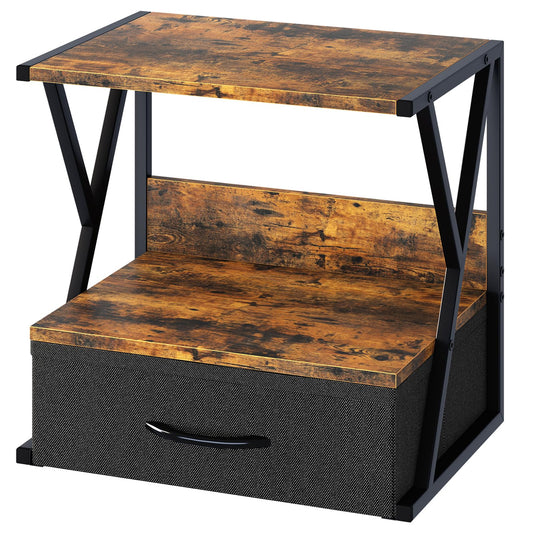 aboxoo Printer Stand for Desk with Storage Drawer, 2 Tier Desktop Or UnderDesk Shelf, Multi-Purpose Desk Organizer for Home Office, fit Fax Machine/3D Printer/Scanner, Rustic Brown