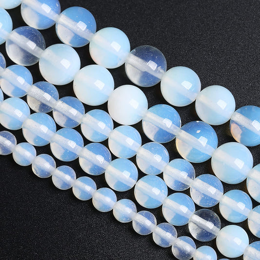10MM 37PCS Natural Stone White Opal Quartz Loose Crystal Beads for Jewelry Making DIY Bracelet 1 Strand