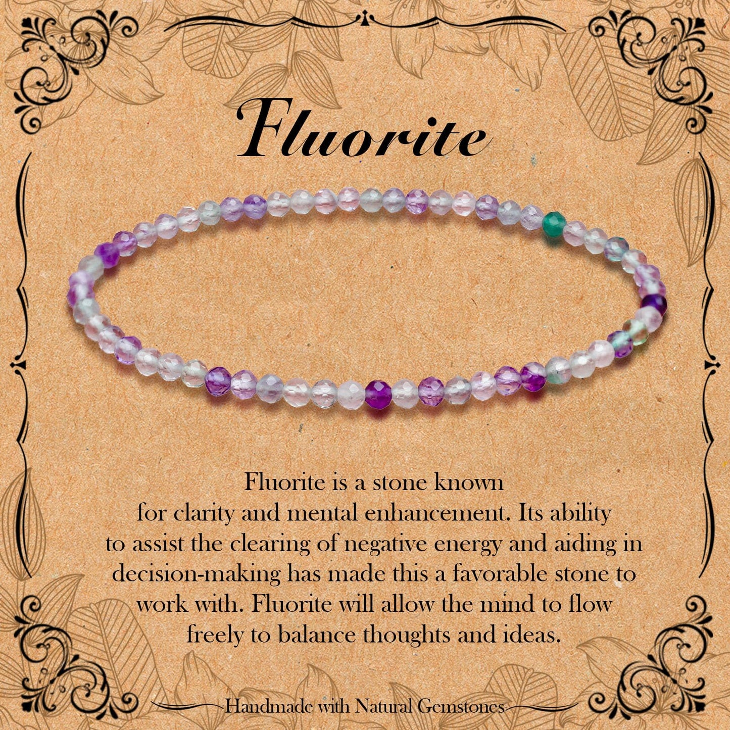 BONNY BOXX Natural Genuine Gemstone Faceted Round Beads Bracelets, 3mm Adjustable Stretchy Tiny Faceted Fluorite Bracelet, Healing Crystal Reiki Chakra Dainty Jewelry Fashion Gifts