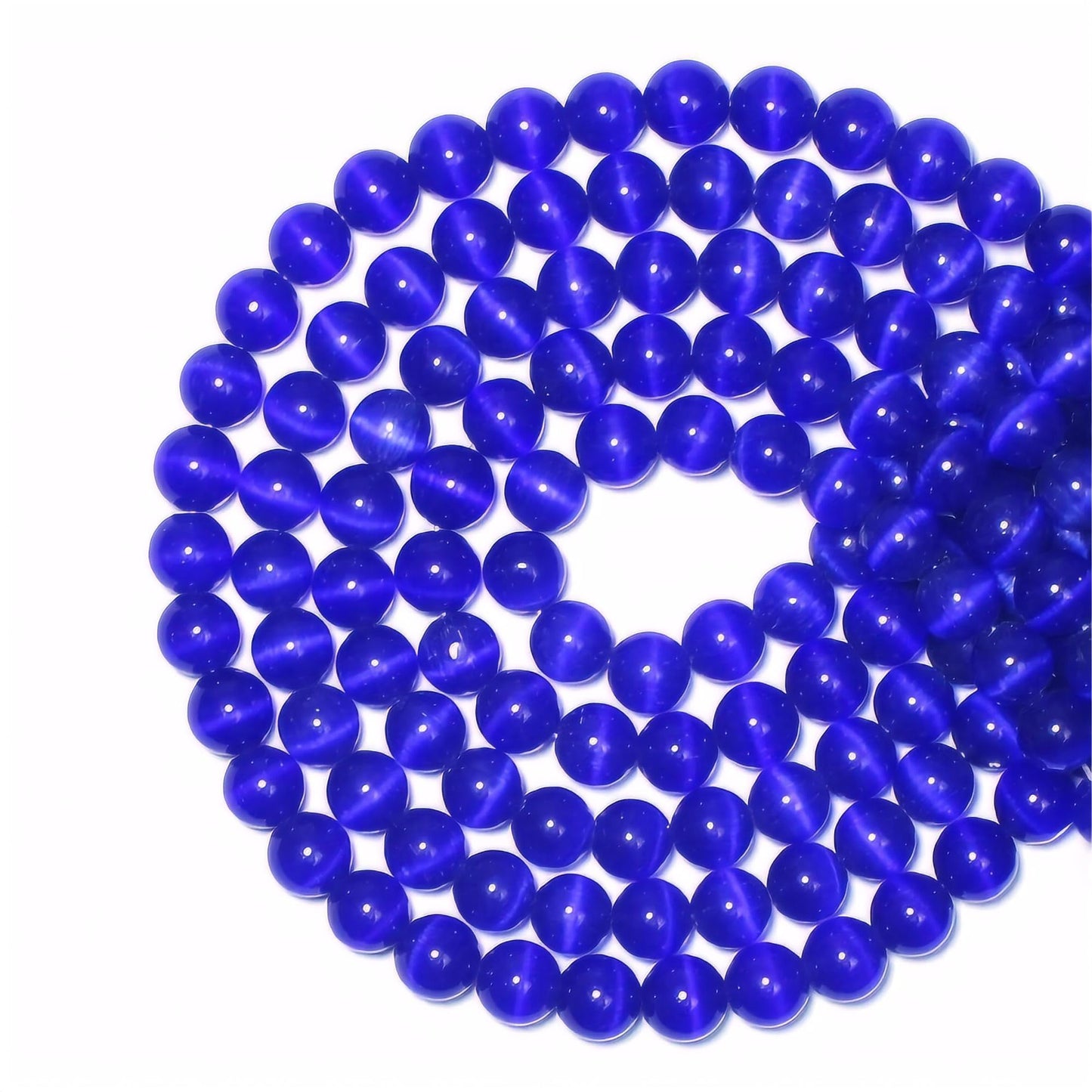 MJDCB 30pcs Sapphire Blue Cat Eye Stone Beads 12mm Round Crystal Loose Bead for Jewelry Making DIY Bracelets Necklace