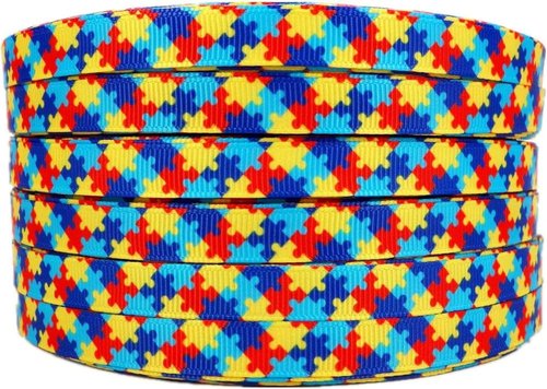 3/8" Autism Awareness Ribbon by [Brand Name] - 25 Yards of Thin Grosgrain for Hair Bows & Crafts