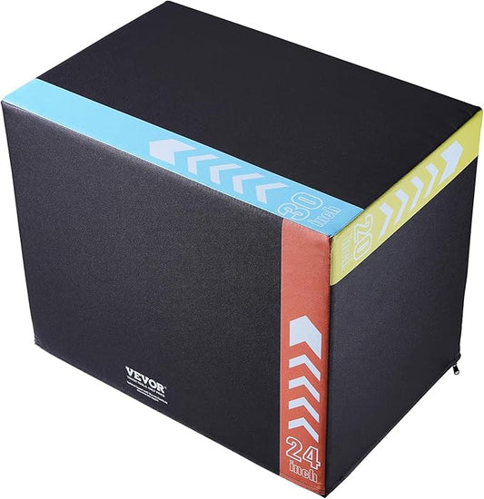 VEVOR 3 in 1 Plyometric Jump Box, Cotton Plyo Box, Platform & Jumping Agility Box, Anti-Slip Fitness Exercise Step Up Box for Home Gym Training, Conditioning Strength Training, Multiple Sizes, Black