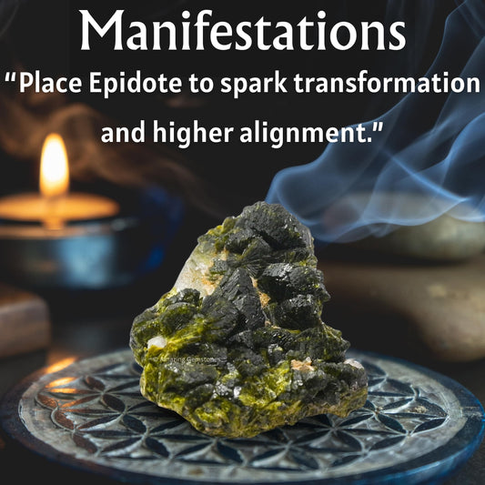 Amazing Gemstone Epidote Crystals and Healing Stones Mineral Specimen - Premium Semi Precious Gem Stones for Spiritual Growth - Geode Cluster for Meditation,Chakra Balance,and Energy Enhancement (M)