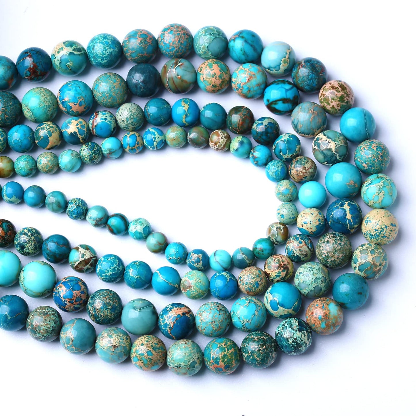 6MM 60PCS Natural Stone Blue Sea Sediment Impression Jade Spacer Loose Beads for Jewelry Making DIY Bracelet Necklace