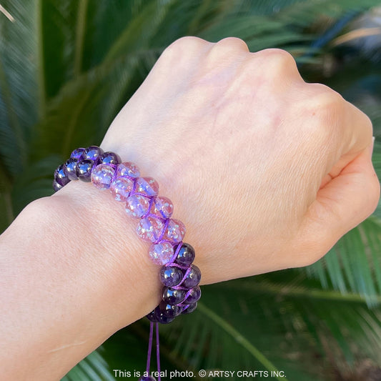 ARTSY Crafts Glow in the Dark Firefly Beads Bracelets, 2-Row Shamballa Wrapped Bracelet for Chakra Meditation Anti Anxiety Healing Crystals Gemstone Glowing Bangle Wristband, Medium, no gemstone