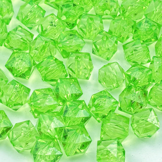 100pcs 12mm Acrylic Cube Square Faceted Acrylic Beads with Hole Plastic Spacer Beads for Bracelets Necklace Earring Making Supplies (Light Green)