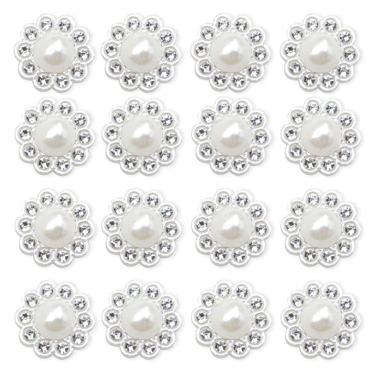 100 pcs Rhinestone Faux Pearl Buttons Accessory Decoration Craft for DIY Scrapbooking Embellishments Wedding Bouquet Flower Centre Home Decor 14mm (100 PCS Silver)