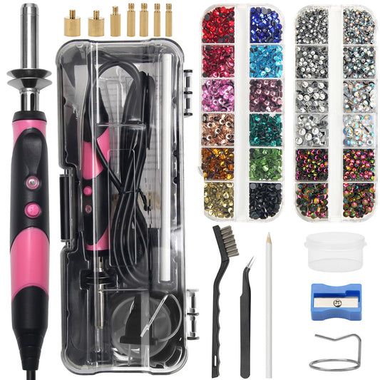 AngleKai New-Upgrade Hotfix Rhinestone Applicator Tool, Rapid-Heating Hotfix Rhinestone Setter Bedazzler Kit with Rhinestones for Crafts, 15 Color Rhinestone/ 7 Tips/Tweezers/Pencil/Brush (Pink)