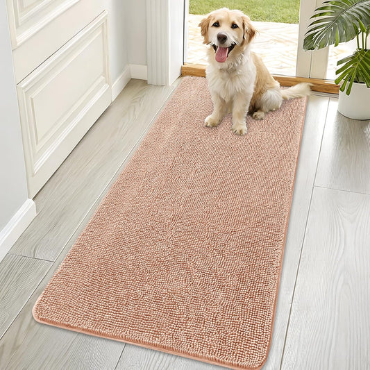 OLANLY Dog Door Mat - Absorbent Non-Slip Mud Mat for Indoor Use | Quick Dry Chenille, 70x35, Peach