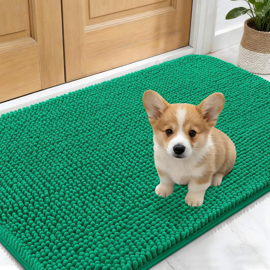 OLANLY Dog Door Mat - Absorbent Non-Slip Mud Mat for Indoor Use | Quick Dry Chenille, 24x16 Emerald Green