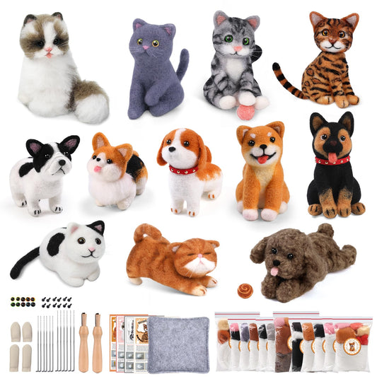 Mayboos 12 Pcs Needle Felting Kit, Animal Needle Felting Beginner Kits Wool Felt Needle Felting Tools with Instruction for DIY Craft Animal Home Decoration