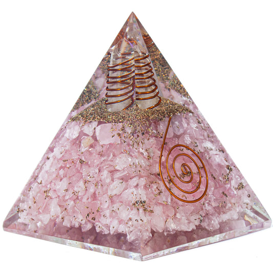 Rose Quartz Orgone Pyramid for Peace, Calm & Unconditional Love, Confidence & Protection | Orgonite pyramids with Copper Coil and Crystal Quartz for Chakra Protection