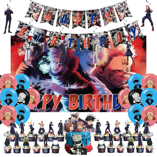animation Jujutsu theme birthday decorations, Kaisen‌ party supplies,Including: banners,Balloon, background,cake toppers.