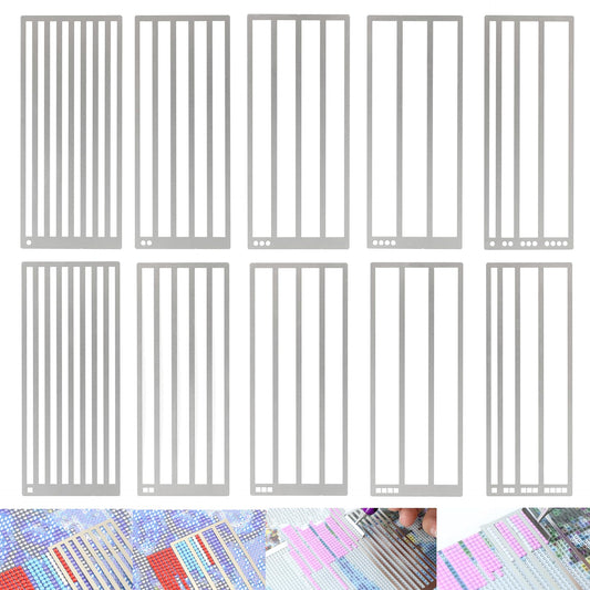 10 Pieces Diamond Painting Ruler Stainless Steel DiamondArt Ruler Alignment Tool, 1/2/3/4 Row for Round and Square Diamond Painting Tools for Full or Partial Diamonds, Diamond Painting Guide