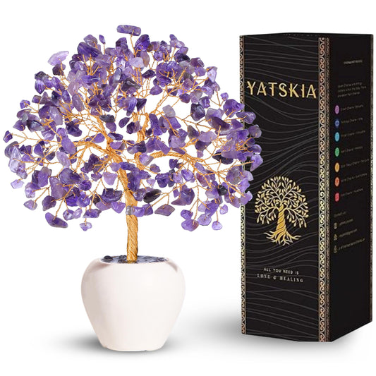 YATSKIA Amethyst Crystal Tree, Gemstones and Crystals, Stone Desk Decor, Healing Crystal, Gem Tree Purple, Unique Gifts for Women, Meditation Decor, Spiritual Gifts