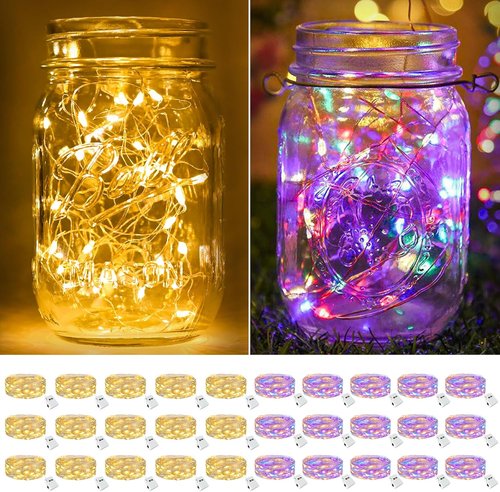 Btfarm 30 Pack Fairy Lights - Battery Operated Twinkle String Lights | Waterproof 7ft Mini Silver Wire for Weddings & Christmas, Warm White/Colorful