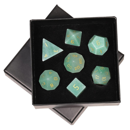 mookaitedecor 7 PCS Green Aventurine Crystal Polyhedral DND Dice Set, Polished Tumbled Stones Dices for RPG MTG Table Games Home Decoration