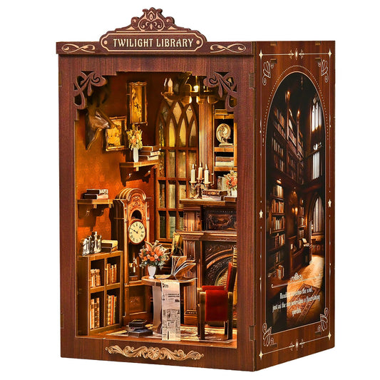 KERNOWO Book Nook Kit, DIY 3D Wooden Puzzles for Adults, Teens and Beginners, Miniature Tiny House Kit for Bookshelf Decor, Bookish Gift for Family, Friends, Book Lovers (Library)