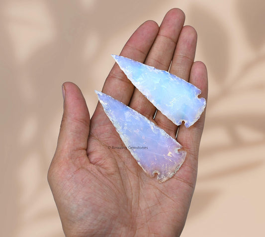 Amazing Gemstone 2 Pieces Opalite Arrowhead, Crystal and Healing Stone Flint Rock Arrow Head - 2 to 3 Arrowheads for DIY Project Craft Point Jewelry Making