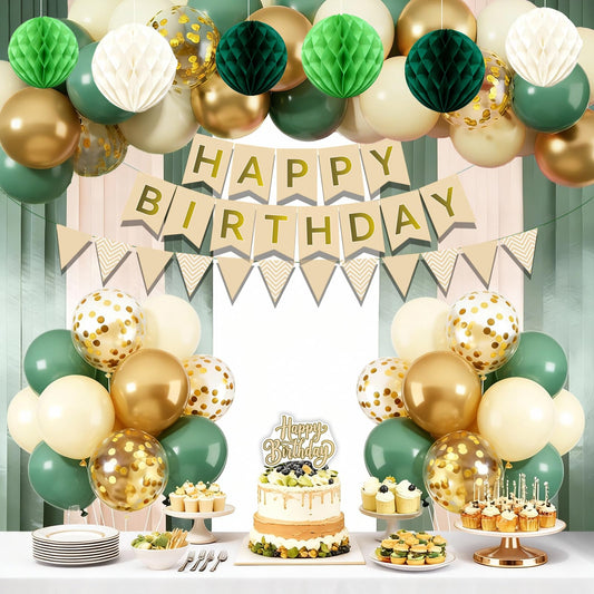 Apricot Color Happy Birthday Banner Decorations with Paper Flag, 2 Rolls Streamers and 32 Colorful Balloons, 6 Honeycomb Ball, Birthday Party Supplies for Women Men Boys Girls (Apricot color)