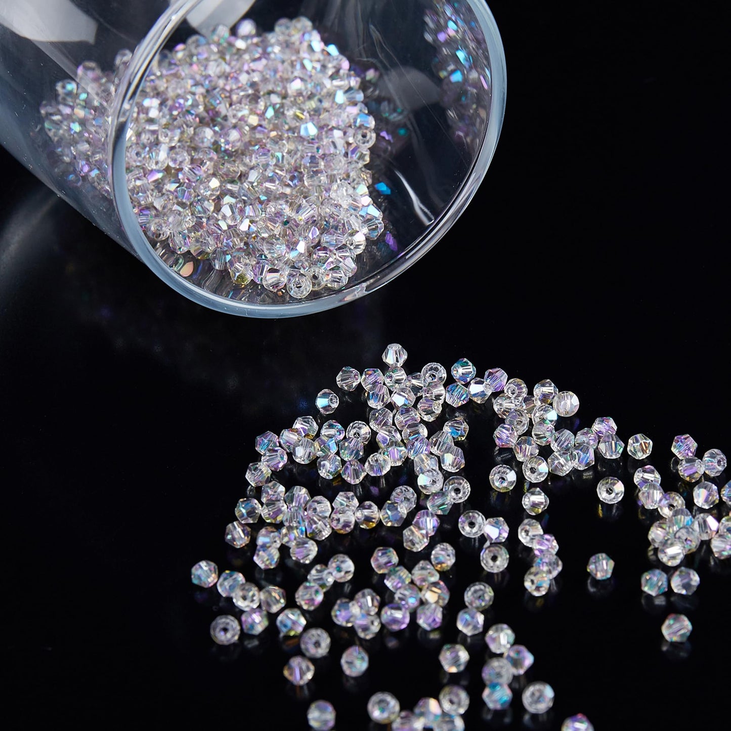 Laopottbeads 1200PCS 3mm Bicone Crystal Glass Beads for Jewelry Making, Sparkling Mini Beads for Suncatchers, DIY Bracelets & Craft Projects (AB Phantom Purple)