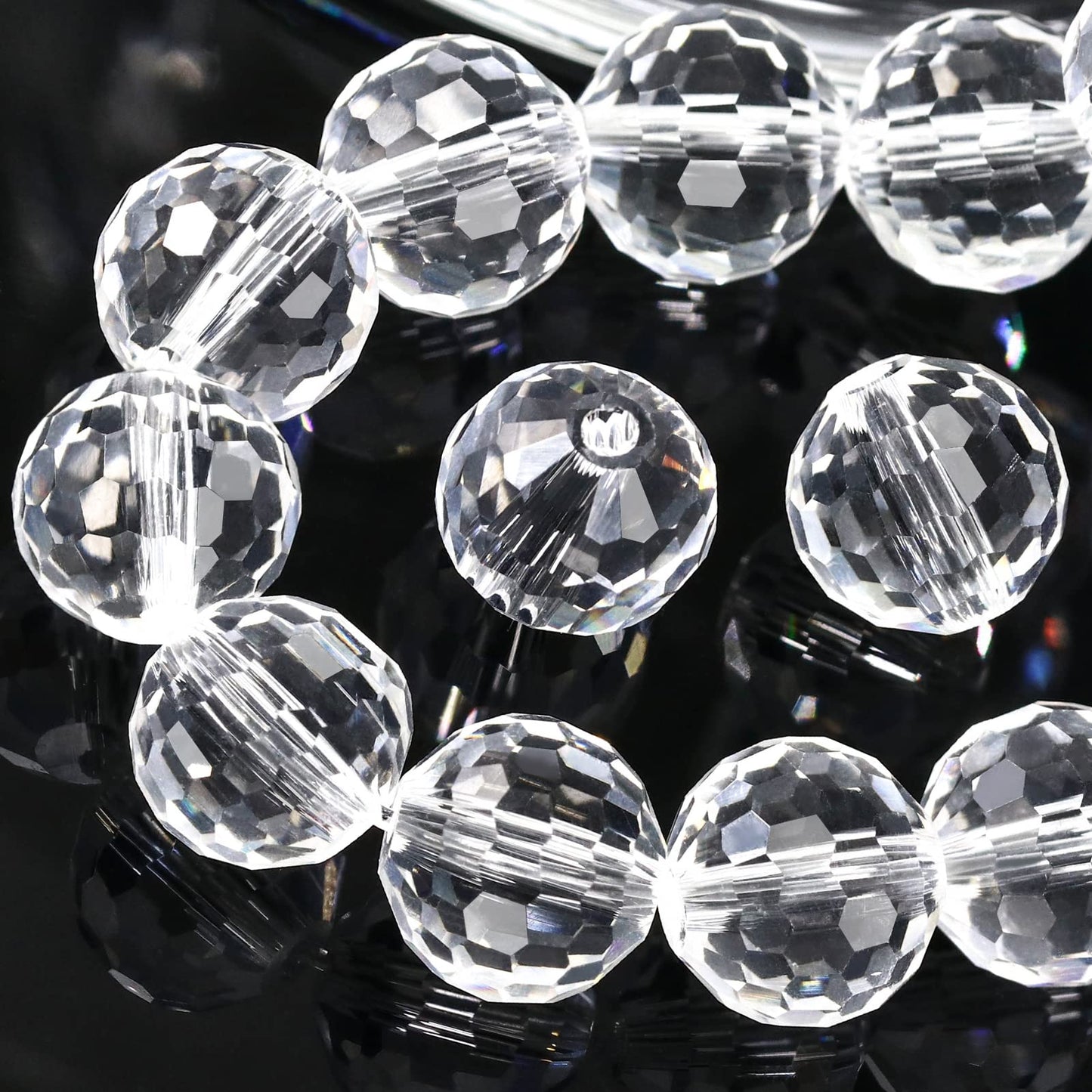 Dowarm 10MM Round Crystal Beads for Jewelry Making, Crystal Clear Faceted Crystal Glass Beads for Crafts Bracelet Wind Chimes Suncatcher, #5003 Rondelle Spacer Beads, Loose Gemstones, 50PCS