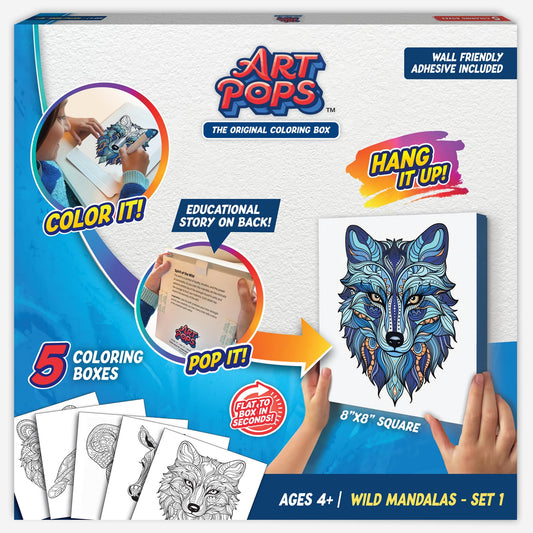 ArtPops Coloring Boxes – Pop-Up Pre-Printed Coloring Box Set – DIY Wall Art Kit for Teens & Adults – Eco-Friendly, Easy to Hang, No Frame Needed – 5-Pack, Wild Mandalas