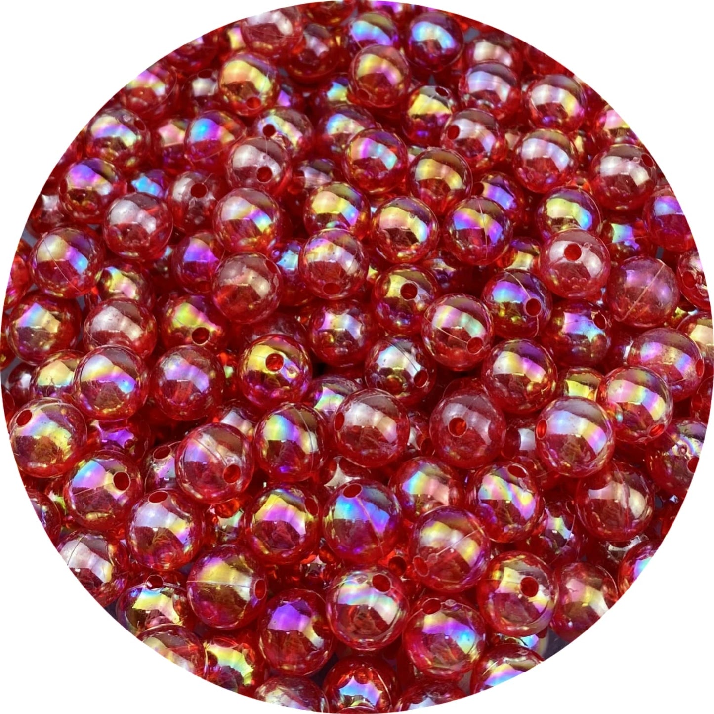 300 Pcs 10mm Acrylic Round Beads AB Colors Round Spacer Beads for Earring Bracelet Necklace Key Chains Jewelry DIY Craft Making(Red AB)