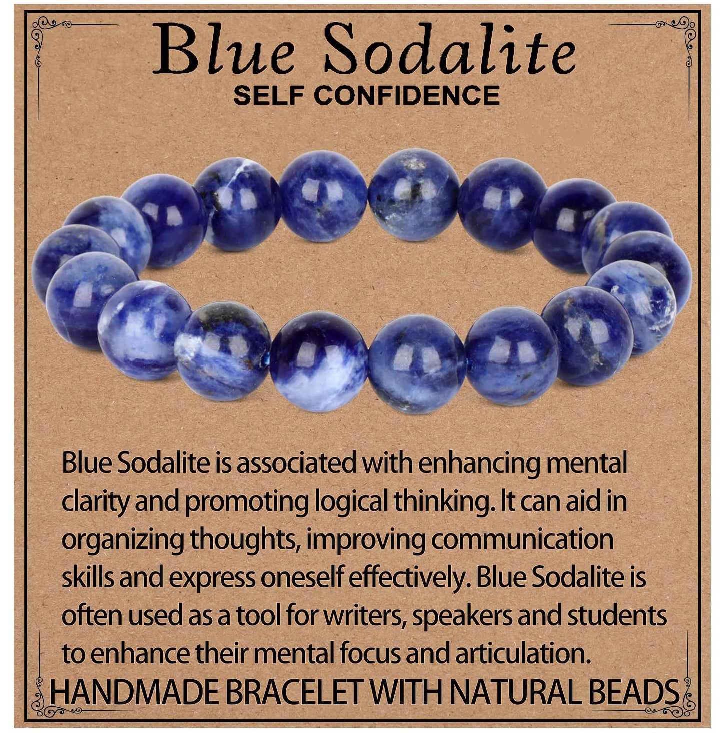 LPBeads Handmade Natural Gemstone Stretch Elastic 10mm Blue Sodalite Bracelet Healing Crystal Round Stone Beads Jewelry Gifts for Women Men